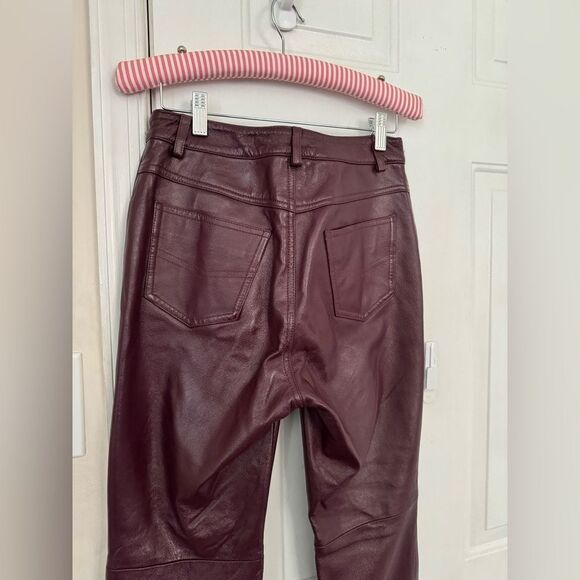 VTG Jeanology Newport News Deep Burgundy Plum Leather Jeans Size 4 - Picture 6 of 15